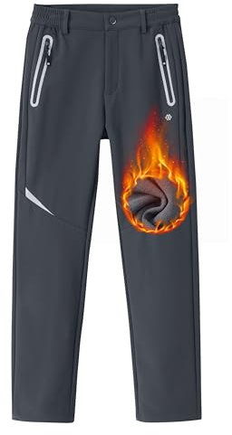 MoFiz Thermohose Kinder Skihose Jungen Trekkinghose Winddicht Fleecegefütterte Jogginghose Arbeitshose Winterhose Grau-C 164-176