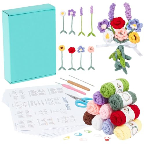 ORIGACH 8 Set blumen Lesezeichen Häkelset Für Anfänger, DIY Orchidee Rose Sonnenblume Und Lavendel Starter Häkelset Für Erwachsene Mit Schritt Für Schritt Videoanleitung