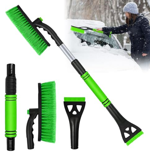 Ajuanbazha Schneefeger Ausziehbar, 360° Drehbarer Schneebürste, 3in1 Auto Reinigungsbürste, Eiskratzer Auto mit Besen Ausziehbar, Geeignet für Auto Windschutzscheibe und Fenster (Grün)