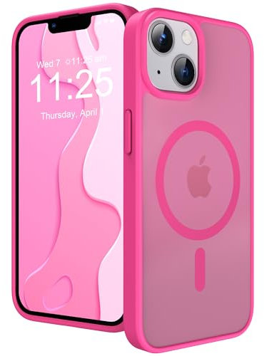 SOOFUN for iPhone 13/14 Case, Compatible with Magsafe Translucent Matte Anti-Fingerprint Slim Shockproof Protective Magnetic Phone Case Cover for iPhone 13/14, Hot Pink