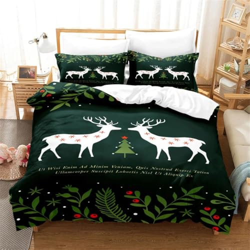 YZQGLHP Elch Bettwäsche 135x200 Weihnachten Bettwäsche-Sets mit Reißverschluss Weich Flauschig Gebürstet 110g Microfaser Deckenbezug und 2 Kissenbezug 80x80cm