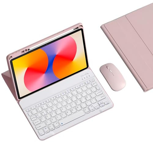 Funda con Teclado Español Ñ para Huawei Matepad SE 11 Pulgadas 2024, Teclado Bluetooth Inalámbrico Desmontable con Portalápices, Ratón para Tableta,Rosado