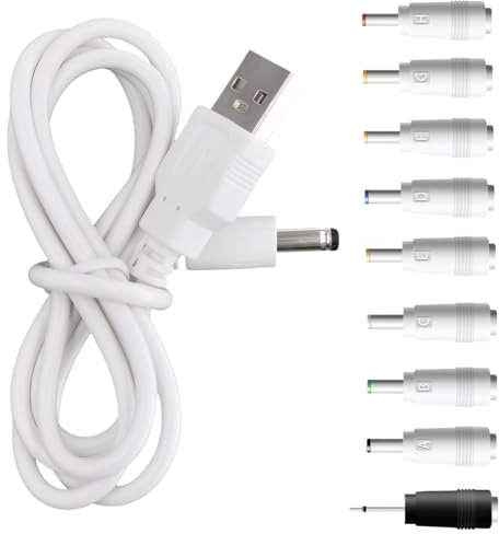 Anmahe USB to DC Plug Charging Cord, 5V DC Power Cord Replacement Charger, with 9 Connector Adapters, for Moon Lamps, LED Lights, Speakers