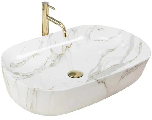 GTM Design Aufsatzwaschbecken Glanz Modern Waschbecken ohne Hahnloch - Elegant Aufsatzwaschbecken Oval für Badezimmer und Gäste WC - nur Bad Waschbecken - Modell 1