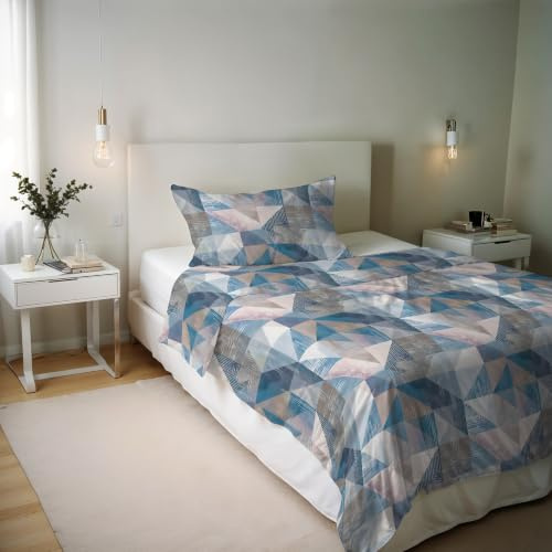 Italian Bed Linen River Cotton Single Duvet Cover Set, Made in Italy – Duvet Cover Set – Duvet Cover 150 x 200 cm with Double Flap and Pillow Cases (Single, Sepik Blue)