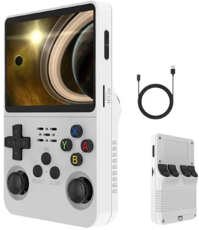 R36S Retro Handheld Game Console, Linux System 3.5 Inch IPS Screen Retro Game Console, Built in 64g TF Card 15000+ Games Retro Handheld, 10+ Emulators Portable Games Console (White-64GB)