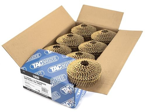 Tacwise 1800 Chiodi Galvanizzati in Bobina Conica Tipo 2,1/32 mm, Punta Smussata, Annellati e Inclinati di 16°, Fascicolati con Fil di Ferro, Confezione da 5400