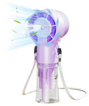 Rechargeable Handheld Water fan, Portable Neck Fan with Water Mist Spray, USB Mini Fan with Mist, 4 Speed, Small Neck Fan w/Lanyard for Holiday Office Outdoor, Travel Accessories for Women (Purple)