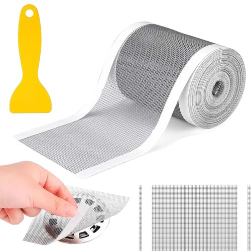 Abfluss Haarfänger Einweg 10cm x 10m, Dusche Haarsieb Duschrinne, Duschabfluss Mesh Aufkleber mit Plastikspatel Haushaltshelfer, Badewannen Aufkleber Haarfänger Abdeckung, für Duschen Badewannen