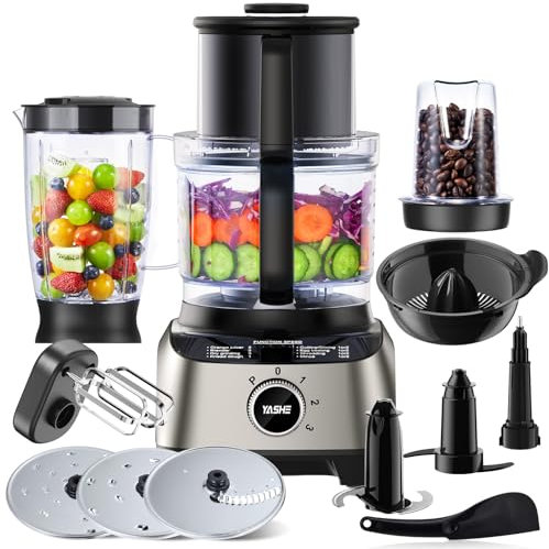 YASHE Robot Cuisine Multifonctions – Blender, Mixeur, Moulin, Presse-Agrumes, Pétrin avec Bol de 2,5L et Blender de 1,5L, 1300W, 3 Vitesses, Fonction Pulse, Verrouillage de Sécurité