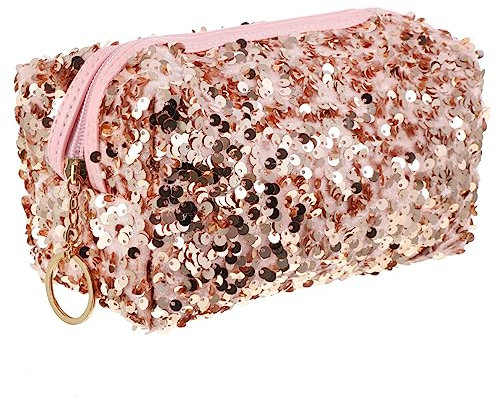 OUNONA Große Kosmetiktasche Mit Glitzer Quadratisch Tragbar Vielseitige Schmink Aufbewahrungs-Tasche Für Damen Leichte Kulturtasche Mit Reißverschluss Für Reisen Und Alltag