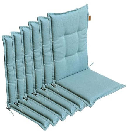 LILENO HOME Gartenstuhl Auflagen [6er Set - Hochlehner] in Grün - Bequeme | Liegen als Sitzauflagen für Gartenmöbel - Stuhlkissen für Gartenstühle und Klappstühle BAR