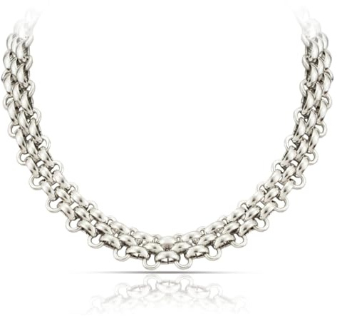 SAGA GIOIELLI® Bracciale donna a catena intrecciata striata argentata in Acciaio inox – Lunghezza 18+5,5 cm Confezione Regalo Spessore 13 mm