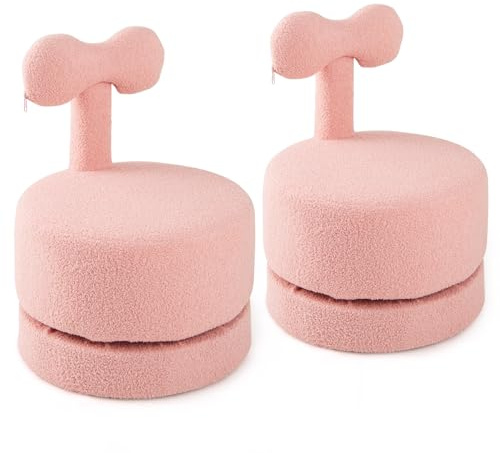 COSTWAY 2 er Set Kindersofa drehbar, Kindersessel gepolstert mit Schleifenlehne & Sitz aus Schaumstoff, runder Kindersessel bis 100 kg belastbar, Spielsofa Kinderzimmer für Kinder ab 3 Jahren