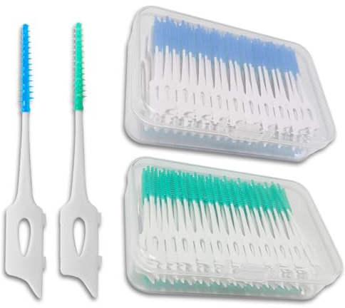 kelav 400 Stück Interdentalbürsten, Silikon Zahnzwischenraumbürsten mit Aufbewahrungsbox, Zahnreinigung Bürsten für Zwischenräume (200 Blau + 200 Grün)