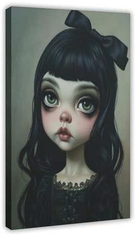 QIOTBVV Leinwand-Poster, Gothic-Puppe mit Schleife, Wandkunst, Dekor, Bild, Gemälde für Wohnzimmer, Schlafzimmer, Dekoration, 20 x 30 cm