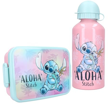 Vadobag Brotdose & Trinkflasche Kinder, Geschenkset Lunchbox mit Alu-Flasche, Pausen Set für Kita Kindergarten Schule (Rosa Stitch)