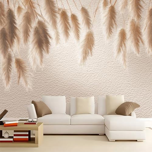 Papier Peint Imprimé Rétro Minimaliste Botanique, Kaki Papier Peint Panoramique Décoration Murale Pour Salon Chambre Murales Intissé, 300 x 210 cm 3D Tapisserie Photo