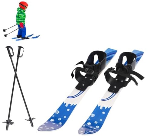 Armanyya Skidor för barn, snowboardset med 2 skidstavar, dubbelriktad fastsättning, lastkapacitet 50 kg, 2–8 års snowboard för barn som nybörjare (blå)