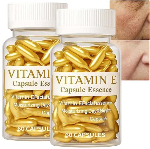 Sérum à la vitamine E en capsules pour le visage, 60 capsules molles, sérum de nuit anti-âge, lissante, hydratante et nourrissante pour le visage, essence correctrice des taches brunes à la (2PCS)