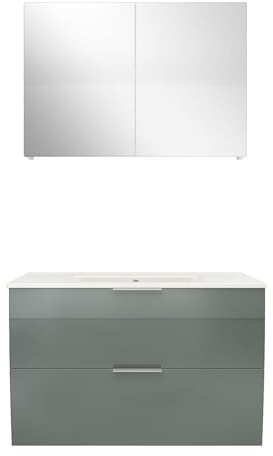 AcquaVapore by Sandra Jentho Badmöbel Set Gently 2 V1 Weiß/Grau MDF Waschtisch 80cm mit 5W LED-Strahler