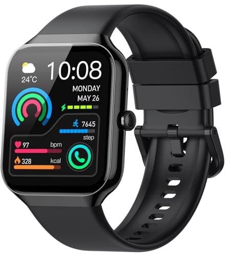 Smartwatch Herren Damen, 1.96 Fitnessuhr Pulsuhr Schlafmonitor Schrittzähler Uhr, Smart Watch Bluetooth Anrufe,113+Sportmodi Sportuhr Laufuhr,IP68 Wasserdicht Fitness Tracker für iOS Android Schwarz