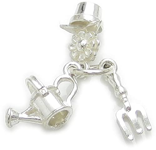 Gießkanne - Blume - Gabel Sterling Silber Charm .925 Gardening Charms
