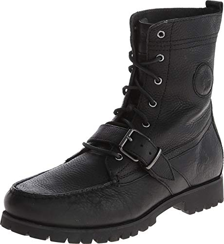 POLO RALPH LAUREN Herren Ranger Boot, Schwarzes Pull-Up-Narbenleder, 43 EU