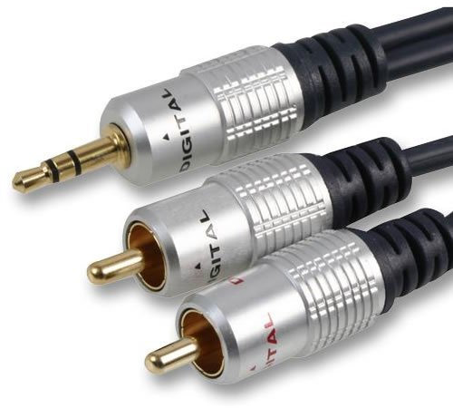 CableStop 2m PRO 3.5mm Stereo Aux Jack Plug to TWIN 2 x RCA PHONO Audio Lead GOLD CABLE 2 METRES