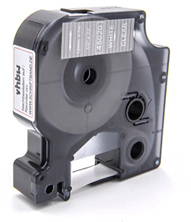 vhbw Schriftband-Kassette kompatibel mit Dymo LabelWriter Duo 400, Duo, Duo 450 Etiketten-Drucker 7m x 12mm Weiß auf Transparent