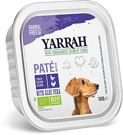 Yarrah Sehr schmackhafte, getreidefreie Pastete mit biologischem Huhn und Truthahn und zugesetzter Aloe Vera. Eignet Sich für Hunde Aller Rassen und Altersgruppen., 12*150g