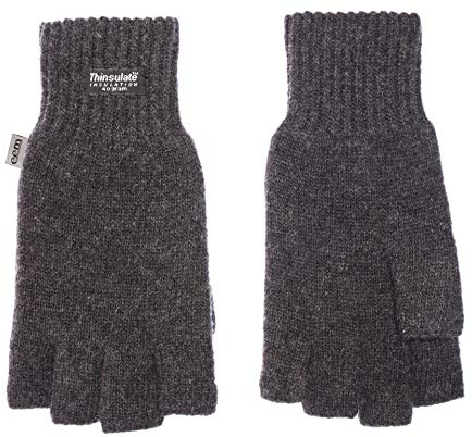 EEM Damen Halbfingerhandschuhe, weiche Wolle, Thinsulate Thermofutter, Halbfinger, anthrazit L/XL