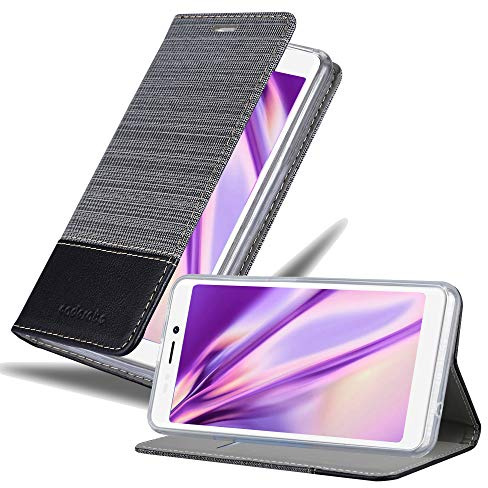 Cadorabo Hülle kompatibel mit WIKO Jerry 3 aus Premium Jeans und Kunst Leder Flip Klappbare Stoßfeste Magnetische [Standfunktion] [Kartenfächern] Cover Hülle für WIKO Jerry 3 Tasche in Grau