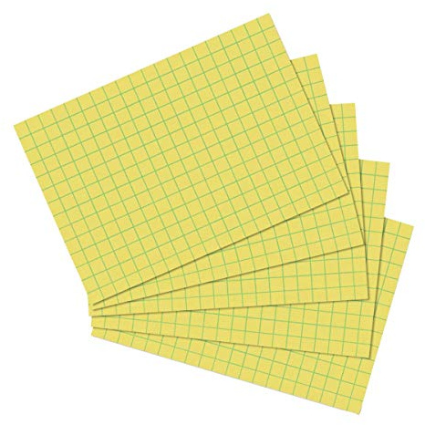 Herlitz 4er-Pack Karteikarten im Format A7, mit Aufreißfaden, gelb, kariert, verpackt