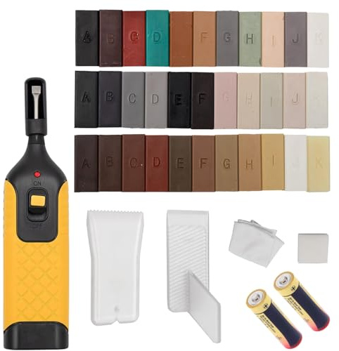 39-Teiliges Holz & Laminat Reparaturset mit Wachsschmelzer – Boden Reparatur Set für Kratzer, Risse & Schäden – 33 Farbtöne Hartwachs für Parkett, Fliesen, Möbel, Türen & Holzoberflächen Komplettset