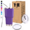 Y·J&H 30oz (850ml) Doppelwandig Vakuum Isolierter Autobecher, Edelstahl Reiseflasche, Thermobecher Kaffee to Go mit 2 Spritzfestem Deckel 2 Strohhalm, Rohrbürste,BPA Free - Lila