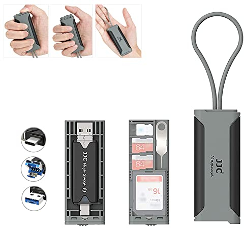 JJC Reise-Speicherkartenetui mit USB 3.0 Kartenleser und Kartenentfernungswerkzeug im Slot für SD x 1 + TF/MSD x 2 + Nano SIM x 1, SD Kartenhalter - Grau