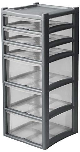 Extra Large 6 Drawer Home & Office Plastic Tower Storage Unit - Grey - 92cm (H) x 38cm (W) x 38cm (D)