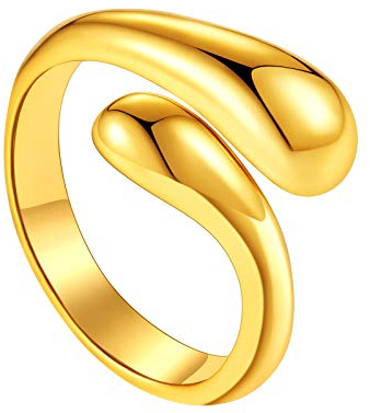 FindChic vergoldeter Offener Ring Damen Wassertropfen Fingerring Partnerring Ehering Verlorbungsring für Hochzeit Trauung Party