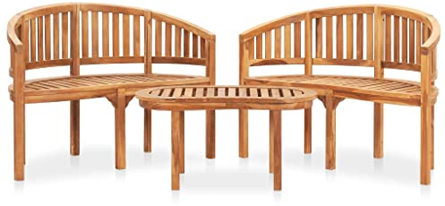 vidaXL Teak Massiv Gartenmöbel 3-TLG. Bananenbank Gartenset Bank Banana Tisch Lounge Sitzgruppe Gartenbank Holzbank Sitzbank Gartentisch