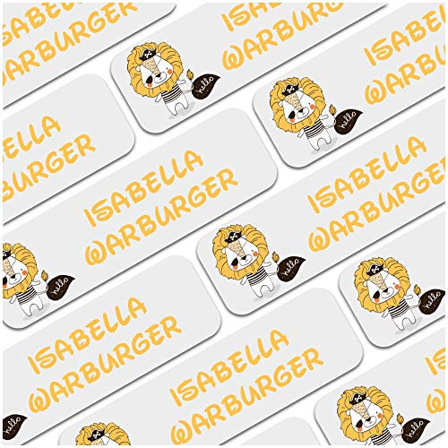 80 x Namensaufkleber Wunschname personalisiert je 3,5x1cm Aufkleber mit Kinder Name Beschriftung Schule Kindergarten Kleidung Sticker (Nr. 05 Löwe, Für Textilien)