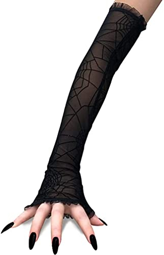 Halloween Lange Spitze Mesh Fingerlose Handschuhe Spinnennetz Halbfinger Handschuhe Halloween Kostüm Handschuhe Party Kostüme Zubehör Halloween Dekoration Anzieh Party Requisiten Cosplay Handschuhe
