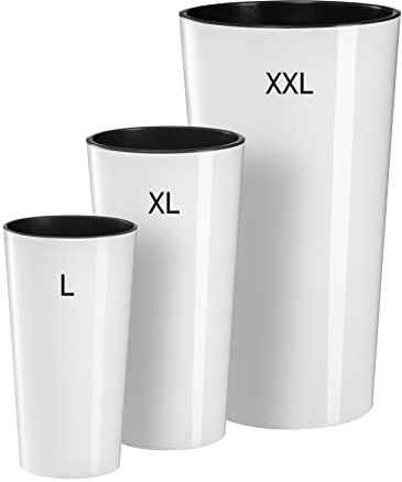 Blumenkübel Rund Hochglanz Slim Blumentopf mit Herausnehmbaren Einsatz SET3: L + XL + XXL Weiß