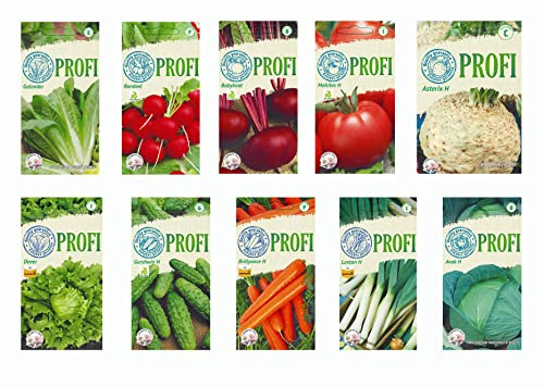 Semillas de Verduras Alto Rendimiento Profi – 10 Variedades Profesionales – Kit de Huerto con Semillas Premium Resistentes y Productivas