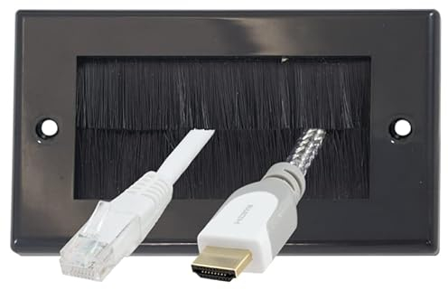 Auline Black Brush Double Twin 2 Gang Wall Outlet Cable Entry Plate Tidy Mount Face Plate Wall Plate (1)