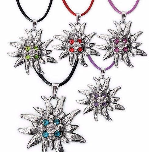 KarnevalsTeufel Kette Edelweiß mit Strasssteinchen,Dirndlschmuck (rosa)