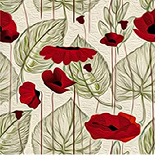 Mohnblumen-Polsterstoff für Stühle, rote Blumenblätter, Outdoor-Stoff, Meterware, schicker, rustikaler botanischer Dekorationsstoff für Polster und Heimwerkerprojekte, 184 x 150 cm, Farngrün
