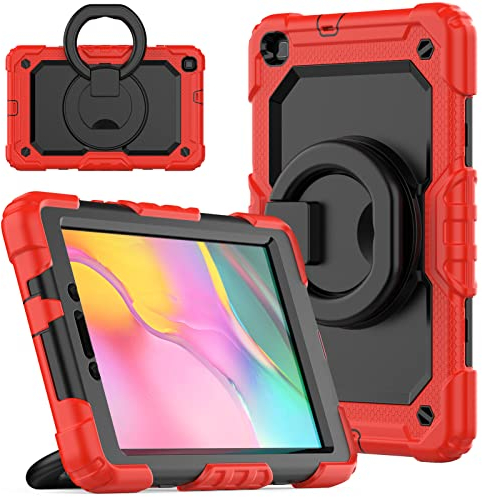 Hülle für Samsung Galaxy Tab S6 Lite 10,4-Zoll 2020 P610/P615, Stoßfeste Robust Panzerhülle mit Stifthalter, 360 Grad Drehbare Halterung, Einstellbar Schultergurt, für Samsung Tab S6 Lite, Rot