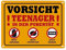 Vorsicht Teenager in der Pubertät Metallschild in 15x20 cm mit Warnhinweisen für Jugendliche zum Geburtstag die gerne ihre Ruhe haben und genervt sind
