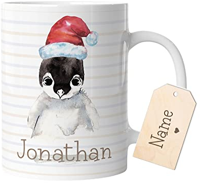 timalo® Weihnachten Tasse mit Namen | Pinguin Personalisierte Tasse Wunschname personalisierbare Geschenk Nikolaus für Kinder Jungen und Mädchen individuell | mug-tx-19